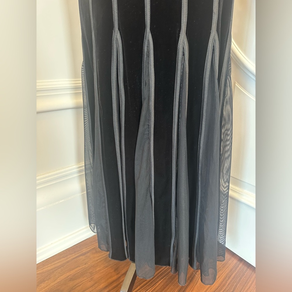 Vintage Velvet Mesh Bandage V Neck Sleeveless Flared Bodycon Maxi Dress- Size 10 - Picture 3 of 12